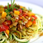 Zucchini Pasta with Roasted Leek and Tomato Sauce