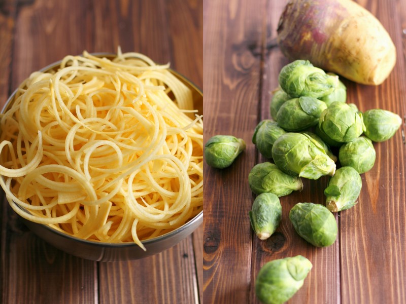 Turnip Pasta with Brussel Sprout Alfredo