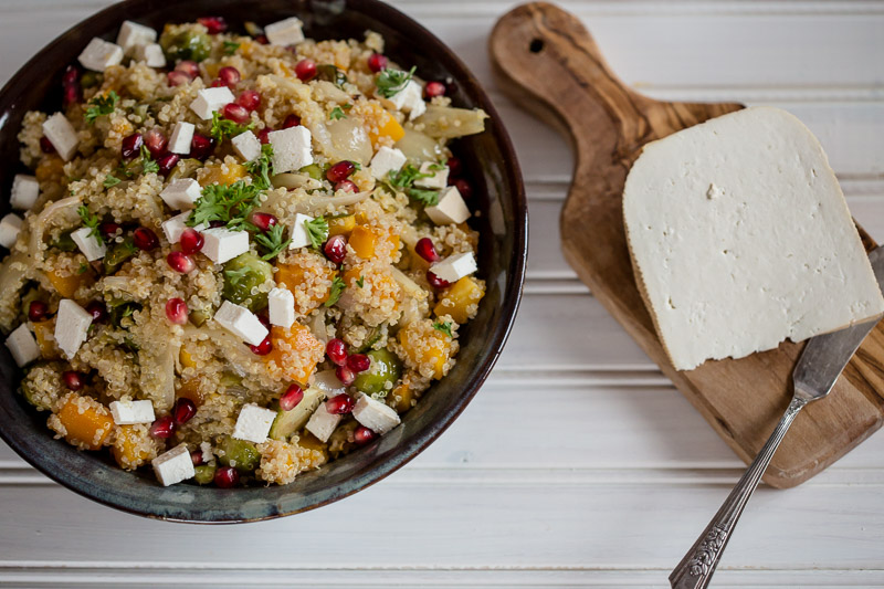 Roasted Vegetable & Quinoa Salad with Smoked Cheddar & Chipotle Dressing {Gluten-Free}